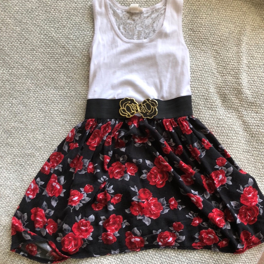 Adorable rose pattern lace back dress!